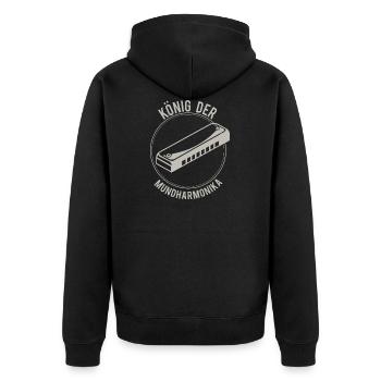 Shirt Geschenk König der Mundharmonika - Unisex Premium Bio Zip Hoodie - Schwarz - Hinten - Nico (187cm)