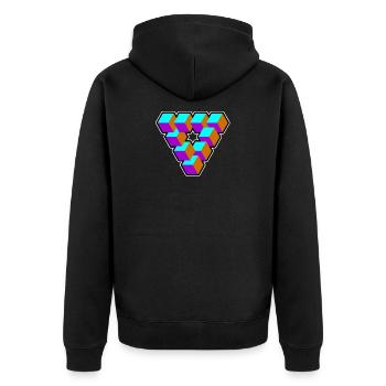 Geometrie - Dreieck - Illusion - Goa - Geschenk - Unisex Premium Bio Zip Hoodie - Schwarz - Hinten - Nico (187cm)