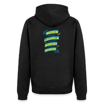 Nicken Lächeln A....loch Denken!!! - Unisex Premium Bio Zip Hoodie - Schwarz - Hinten - Nico (187cm)