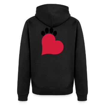Herz und Pfote Katze - Unisex Premium Bio Zip Hoodie - Schwarz - Hinten - Nico (187cm)