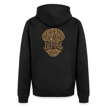 Think first then speak T-shirt ✅ - Unisex Premium Organic Zip Hoodie - black - Back - Nico (187cm)