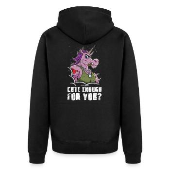 Cute Enough For You? Hartes Einhorn mit Muskeln - Unisex Premium Bio Zip Hoodie - Schwarz - Hinten - Nico (187cm)