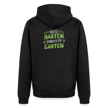 T-Shirt für Gartenbau Gärtner und Gartenbauer - Unisex Premium Bio Zip Hoodie - Schwarz - Hinten - Nico (187cm)