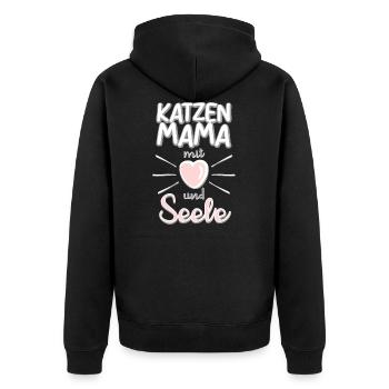 Katzen Mama mit Herz und Seele Katzensprüche - Unisex Premium Bio Zip Hoodie - Schwarz - Hinten - Nico (187cm)