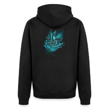 Feder Zentangle blau - Unisex Premium Bio Zip Hoodie - Schwarz - Hinten - Nico (187cm)