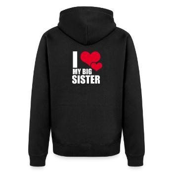 J'aime ma grande soeur - J'aime ma soeur - Veste à capuche bio Premium Unisexe - noir - Dos - Nico (187cm)