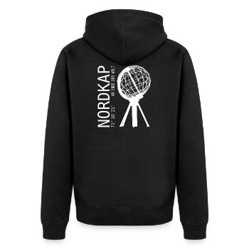 NORDKAP AM ENDE DER WELT WELTKUGEL NORWEGEN Norway - Unisex Premium Bio Zip Hoodie - Schwarz - Hinten - Nico (187cm)