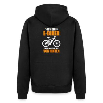 Ich bin E-Biker - E-Bike Fahrrad - Unisex Premium Bio Zip Hoodie - Schwarz - Hinten - Nico (187cm)