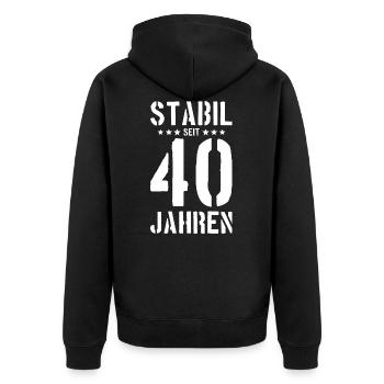 STABIL SEIT 40 JAHREN 40.GEBURTSTAG - Unisex Premium Bio Zip Hoodie - Schwarz - Hinten - Nico (187cm)