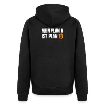 Mein Plan A ist Plan B - Bitcoin - Unisex Premium Bio Zip Hoodie - Schwarz - Hinten - Nico (187cm)