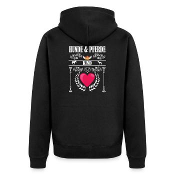 Hund Pferd Kind Hunde und Pferde Liebhaber Reiten - Unisex Premium Bio Zip Hoodie - Schwarz - Hinten - Nico (187cm)