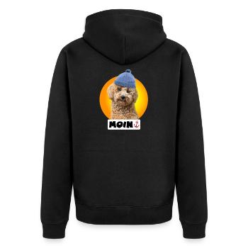Pudel mit Pudelmütze "Moin" - Unisex Premium Bio Zip Hoodie - Schwarz - Hinten - Nico (187cm)