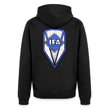 IFA mobile DDR Vintage Retro Classic Logo - Unisex Premium Bio Zip Hoodie - Schwarz - Hinten - Nico (187cm)