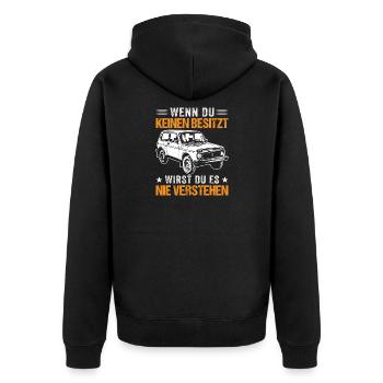 Lada Niva lustiges Geschenk - Unisex Premium Bio Zip Hoodie - Schwarz - Hinten - Nico (187cm)