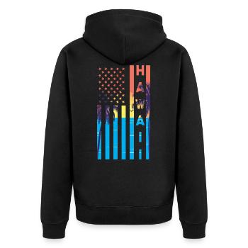Hawaii Hawaiian Islands Vintage Souvenir - Unisex Premium Bio Zip Hoodie - Schwarz - Hinten - Nico (187cm)