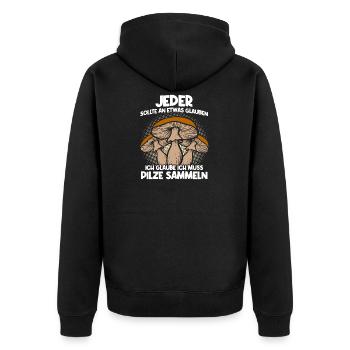 Jeder sollte an etwas glauben Pilzsammler - Unisex Premium Bio Zip Hoodie - Schwarz - Hinten - Nico (187cm)