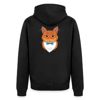 Porträt einer lustigen Ingwerkatze mit Fliege - Unisex Premium Bio Zip Hoodie - Schwarz - Hinten - Nico (187cm)