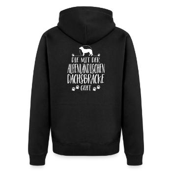 DIE MIT ALPENLÄNDISCHER DACHSBRACKE GEHT Wilsigns - Unisex Premium Bio Zip Hoodie - Schwarz - Hinten - Nico (187cm)