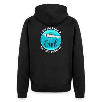 Natation Filles Natation Équipe Humour - Veste à capuche bio Premium Unisexe - noir - Dos - Nico (187cm)