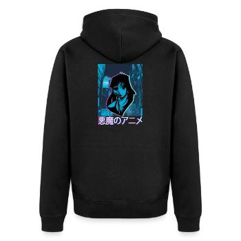 Pastell Goth Manga Vaporwave Mädchen Creepy Anime - Unisex Premium Bio Zip Hoodie - Schwarz - Hinten - Nico (187cm)
