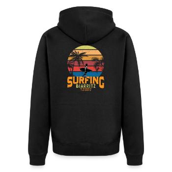 Surfen für Surfer Vintage Biarritz Geschenkidee - Unisex Premium Bio Zip Hoodie - Schwarz - Hinten - Nico (187cm)