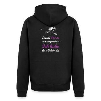 So viele Pferde ich habe das schönste Pferd - Unisex Premium Bio Zip Hoodie - Schwarz - Hinten - Nico (187cm)