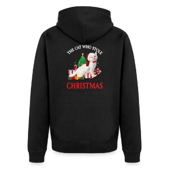 Weihnachten Katze weiß - Unisex Premium Bio Zip Hoodie - Schwarz - Hinten - Nico (187cm)