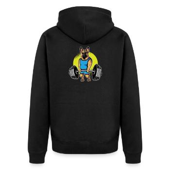 German Shepherd Weightlifting I Deadlift Fitness I - Unisex Premium Bio Zip Hoodie - Schwarz - Hinten - Nico (187cm)
