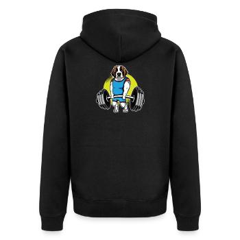 Saint Bernard Weightlifting I Funny Deadlift - Unisex Premium Bio Zip Hoodie - Schwarz - Hinten - Nico (187cm)