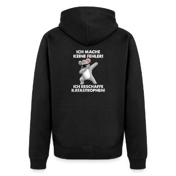 Ich mache keine Fehler ich erschaffe Katastrophen - Unisex Premium Bio Zip Hoodie - Schwarz - Hinten - Nico (187cm)