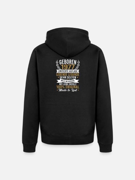 geboren 1977 - Unisex Premium Bio Zip Hoodie - Schwarz