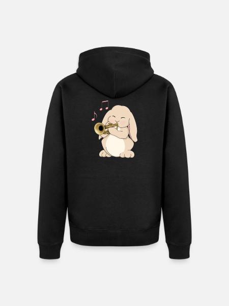 Cute Rabbit Trumpet Player - Unisex Premium Organic Zip Hoodie - black