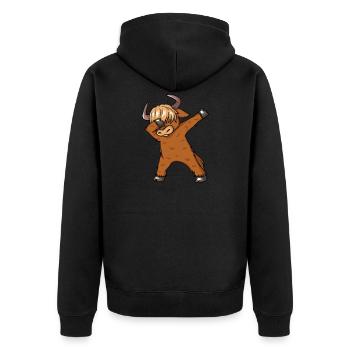 Schottische Hochlandkühe Dabbing Dance Cow - Unisex Premium Bio Zip Hoodie - Schwarz - Hinten - Nico (187cm)
