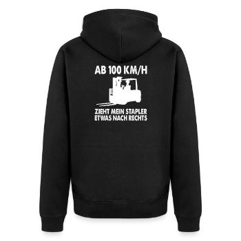 Ab 100 Km/h Zieht Mein Stapler Etwas Nach Rechts - Unisex Premium Bio Zip Hoodie - Schwarz - Hinten - Nico (187cm)