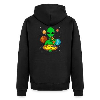 Alien Alien UFO Eating Pizza - Unisex Premium Organic Zip Hoodie - black - Back - Nico (187cm)