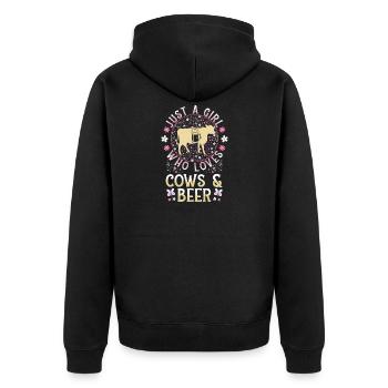 Just a girl who loves Cows and Beer - Unisex Premium Bio Zip Hoodie - Schwarz - Hinten - Nico (187cm)