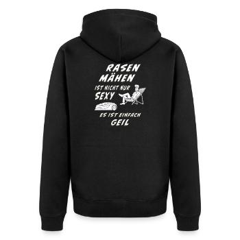 RASENROBOTER RASEN MÄHEN - Unisex Premium Bio Zip Hoodie - Schwarz - Hinten - Nico (187cm)