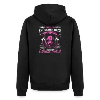Feuerwehrfrau Prinzessin trägt einen Feuerwehrhelm - Unisex Premium Bio Zip Hoodie - Schwarz - Hinten - Nico (187cm)