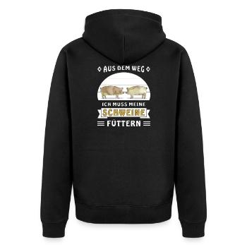 AUS DEM WEG ICH MUSS MEINE SCHWEINE FÜTTERN - Unisex Premium Bio Zip Hoodie - Schwarz - Hinten - Nico (187cm)