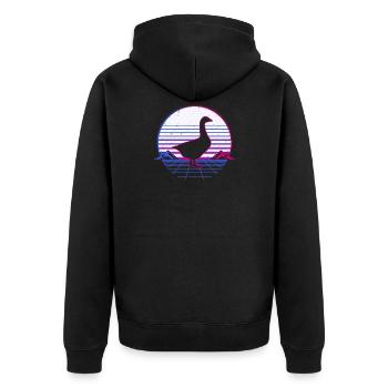 Retro Vintage Retrowave Gans Gänse Vogel - Unisex Premium Bio Zip Hoodie - Schwarz - Hinten - Nico (187cm)