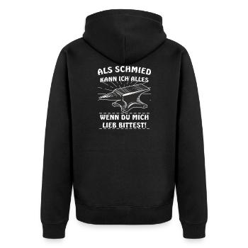ALS SCHMIED KANN ICH ALLES - Unisex Premium Bio Zip Hoodie - Schwarz - Hinten - Nico (187cm)