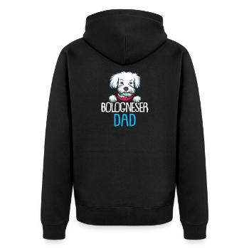 Bologneser Hunde Dad Dog Mom | Bologneser - Unisex Premium Bio Zip Hoodie - Schwarz - Hinten - Nico (187cm)