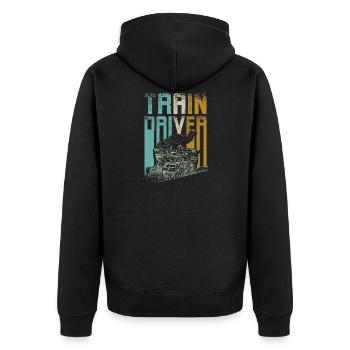 Vintage train driver - Unisex Premium Organic Zip Hoodie - black - Back - Nico (187cm)