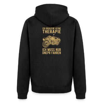 Therapie Dnepr Beiwagen Motorradgespann Motorrad - Unisex Premium Bio Zip Hoodie - Schwarz - Hinten - Nico (187cm)