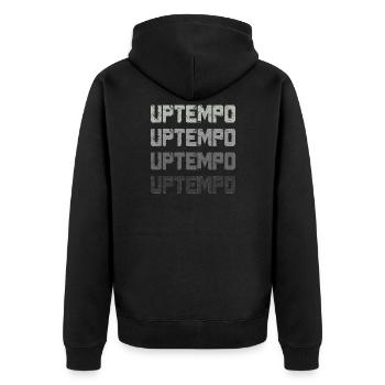 Uptempo - Rave - Hardstyle - Gabber - Geschenk - Unisex Premium Bio Zip Hoodie - Schwarz - Hinten - Nico (187cm)