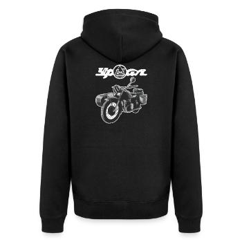 Ural Logo Sidecar Motorcycle Team Motorcycle - Unisex Premium Organic Zip Hoodie - black - Back - Nico (187cm)