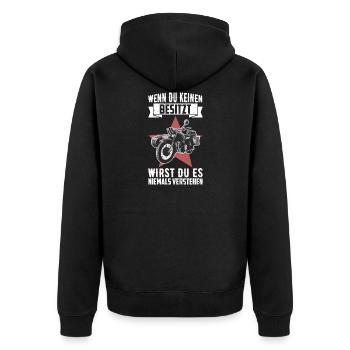 Besitzt Ural Beiwagen Motorradgespann Motorrad - Unisex Premium Bio Zip Hoodie - Schwarz - Hinten - Nico (187cm)