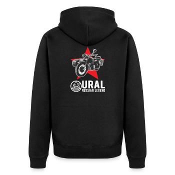 Ural Russian Legend Sidecar Motorcycle Team - Unisex Premium Organic Zip Hoodie - black - Back - Nico (187cm)