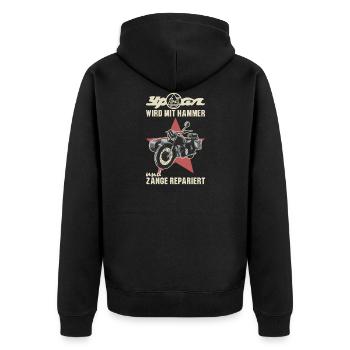 Is repaired with hammer and pliers Ural sidecar - Unisex Premium Organic Zip Hoodie - black - Back - Nico (187cm)