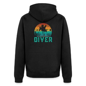 Taucher Vintage - Unisex Premium Bio Zip Hoodie - Schwarz - Hinten - Nico (187cm)